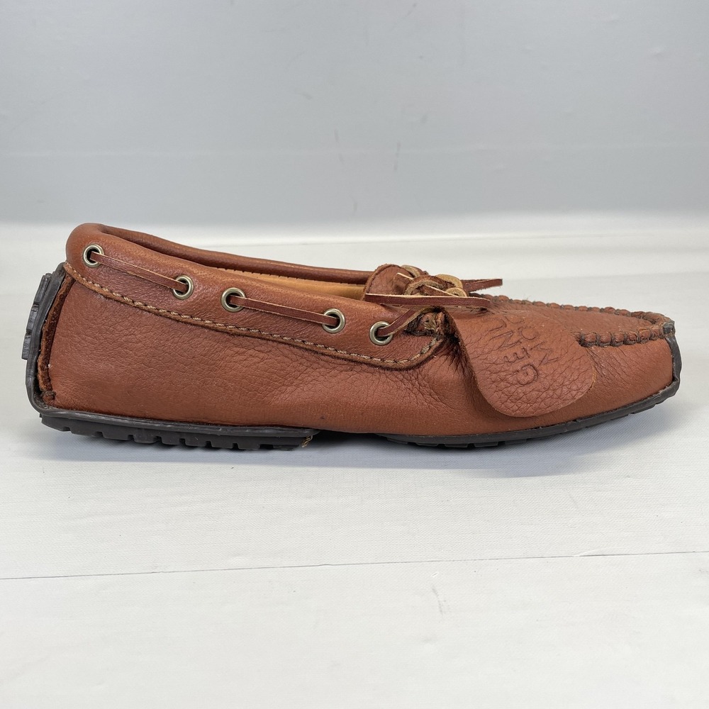 Minnetonka Moose Moccasin Shoes Womens Size 6.5 Brown Leather Driving Moc Toe